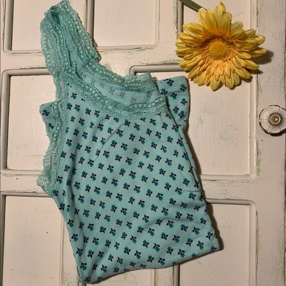 Old Navy Tops - 🏷 F L O R A L • Stretch Tank Top • Teal